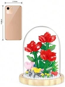 植物花卉系列 Diy 組裝積木,帶底座和塵罩,微粒,情侶送給女性的禮物,模擬花束盆栽裝飾 - 黑色 - 查看 5