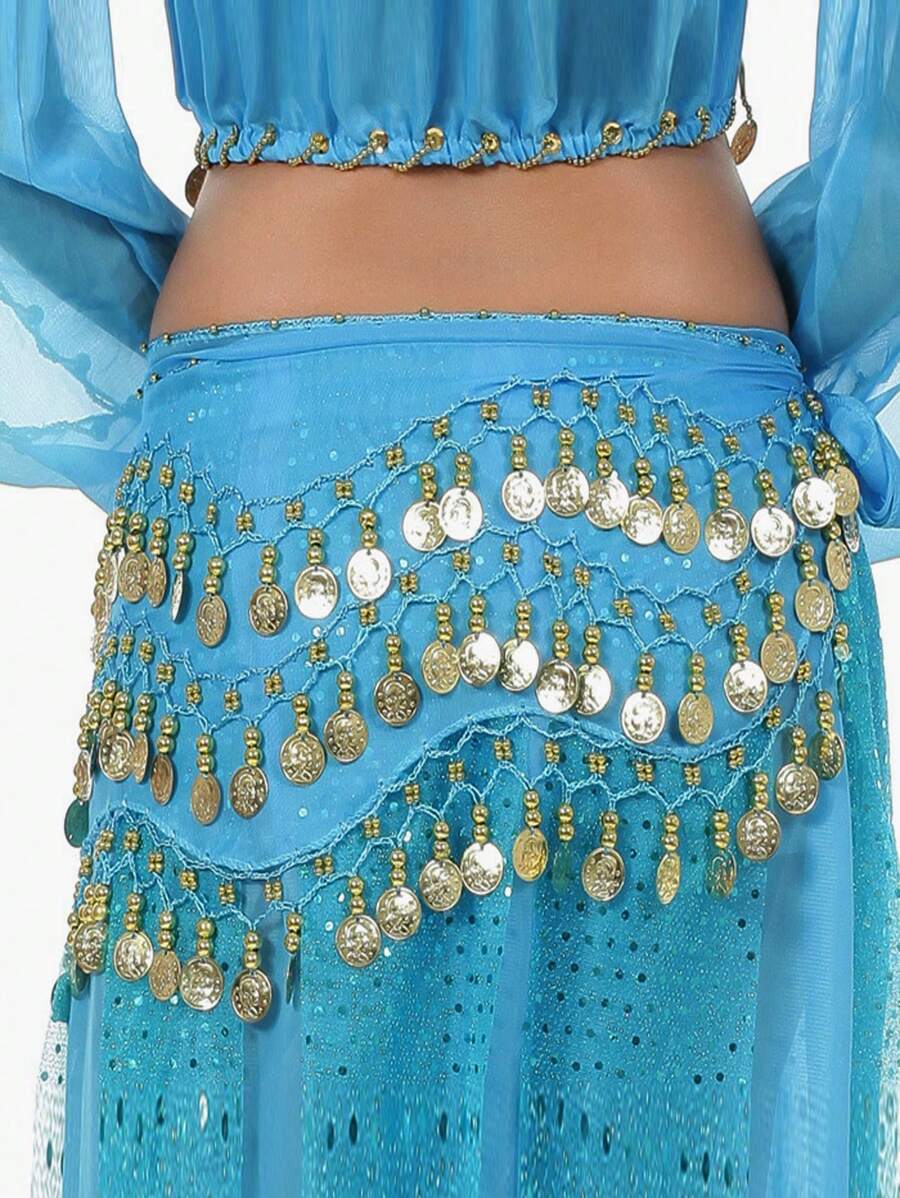 1 件女士肚皮舞腰链、表演腰带、雪纺腰带、腰饰、裙子，适合舞蹈表演和节日波西米亚风夏季 - 淺藍色 - 查看 1