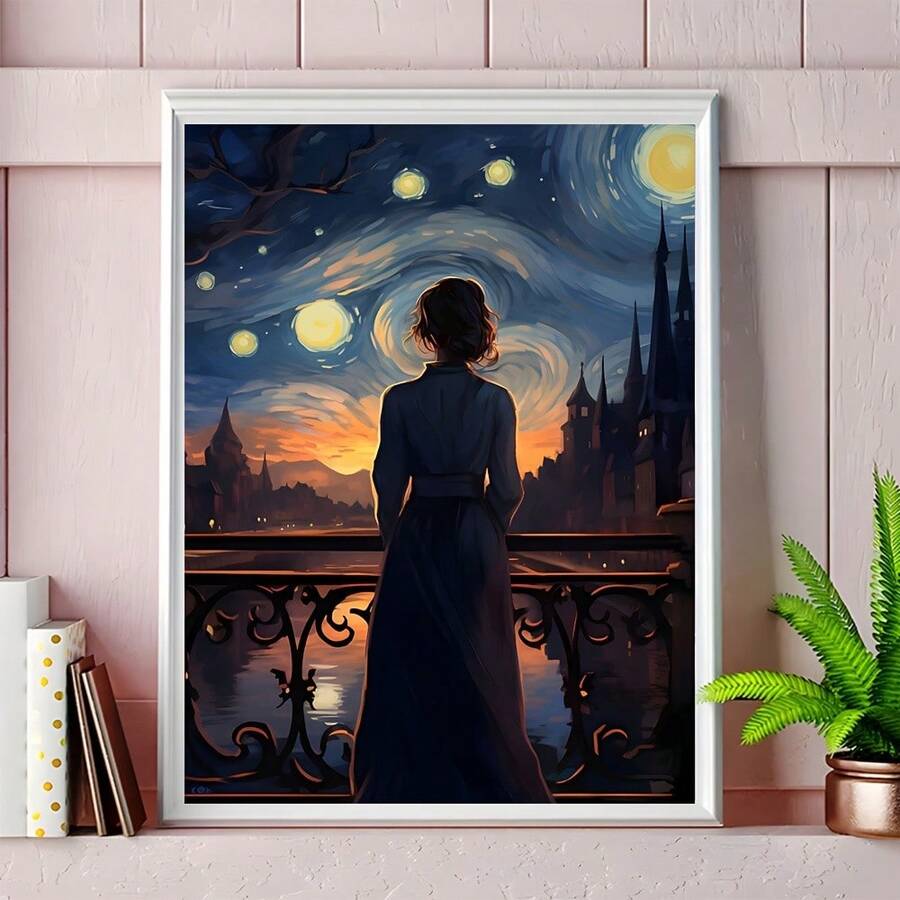 1入組油畫帆布印刷海報,星空女孩帆布牆藝術,浴室臥室辦公室客廳牆壁裝飾藝術畫,家居裝飾,無框