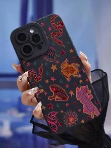 1pc Black Cartoon Tpu Camera Lens Protector With Animal Graffiti Painting Design Compatible With IPhone Anti-Drop Phone Case - Multicolor - View 3