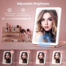 Touch Screen LED Light Portable Makeup Mirror - Pink - View 3