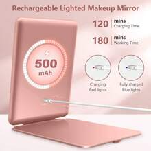 Touch Screen LED Light Portable Makeup Mirror - Pink - View 4
