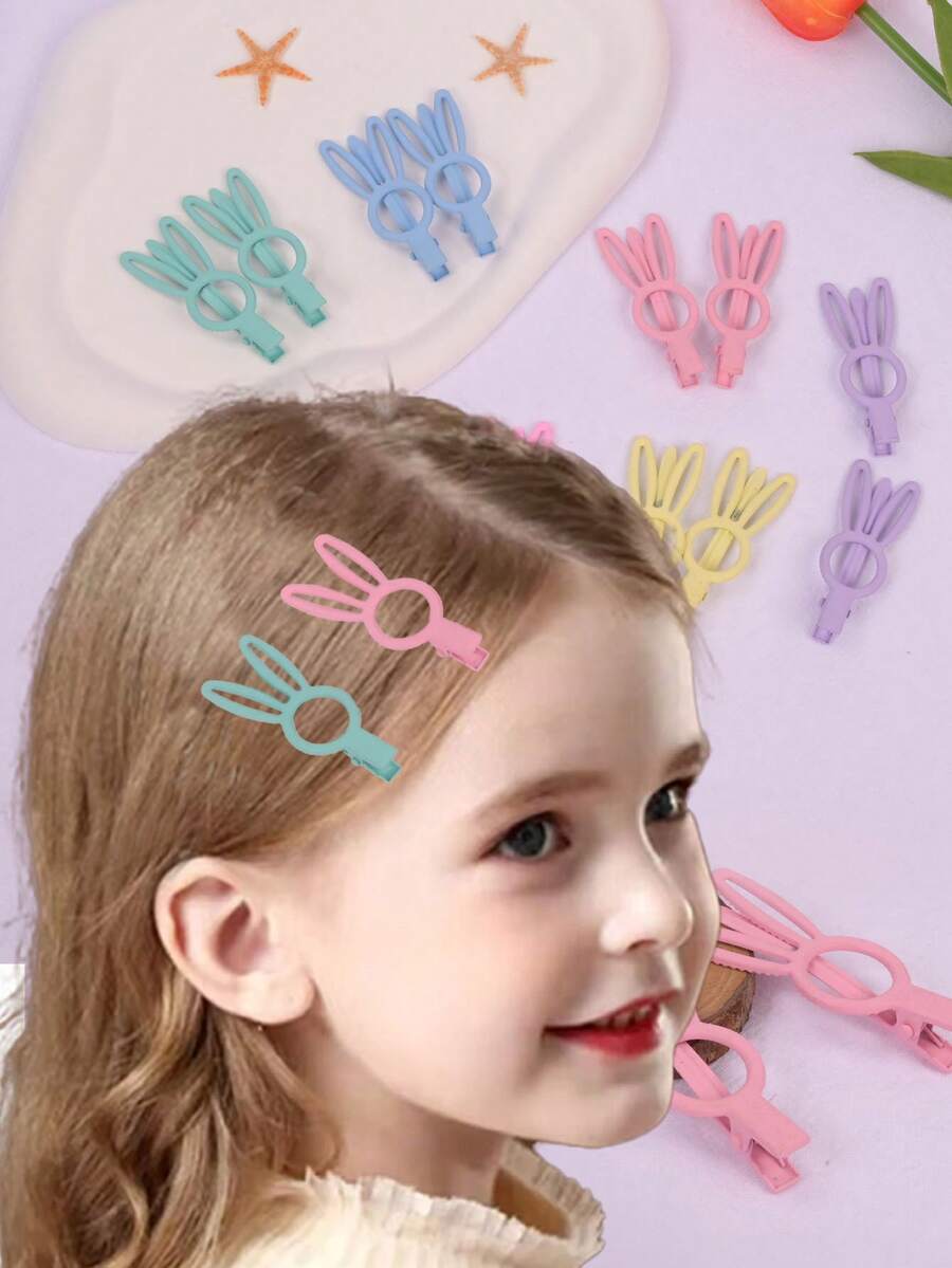 2入組兔耳朵無痕髮夾,適用於女嬰、兒童側區的髮飾 - 紫色 - 查看 1