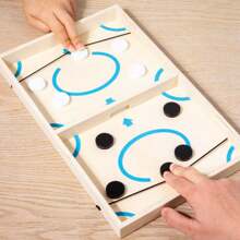 11pcs Wooden Puck Shooting Board Game Set, Including Board Game And Pucks, For Hand-Eye Coordination Training, Parent-Child Interaction - Multicolor - View 1