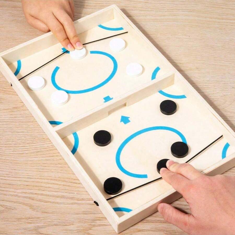 11pcs Wooden Puck Shooting Board Game Set, Including Board Game And Pucks, For Hand-Eye Coordination Training, Parent-Child Interaction - Multicolor - View 1