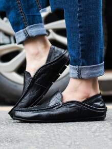 驾驶莫卡辛鞋男式一脚蹬穆勒鞋男式鞋男式休闲鞋吸烟拖鞋男式正装鞋男式大码鞋大地色系手工细底运动鞋 - 黑色 - 查看 1