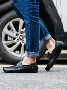 驾驶莫卡辛鞋男式一脚蹬穆勒鞋男式鞋男式休闲鞋吸烟拖鞋男式正装鞋男式大码鞋大地色系手工细底运动鞋 - 黑色 - 查看 3