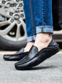 驾驶莫卡辛鞋男式一脚蹬穆勒鞋男式鞋男式休闲鞋吸烟拖鞋男式正装鞋男式大码鞋大地色系手工细底运动鞋 - 黑色 - 查看 2