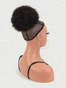 1pc African Curly Hair Bun Ponytail, Short Synthetic Afro Twist Drawstring Hair Extension, Suitable For Women And Girls - Black-brown - View 5