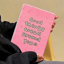 1pc Pink Acrylic Three-Fold Stand Tablet Case With Letters Decor, Compatible With Ipad - Pink - View 2