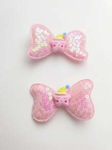 1pair Pink Sparkle Bowknot Pet Hair Clip For Dogs And Cats - Pink - View 3