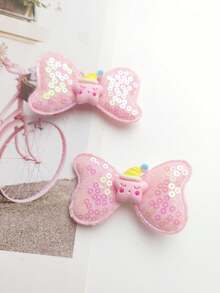 1pair Pink Sparkle Bowknot Pet Hair Clip For Dogs And Cats - Pink - View 4