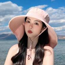 Spring And Summer Outdoor Uv Protection Sun Hat With Ponytail Hole For Women, Korean Fashion, Wide Brim, Face Shaping Design, Can Be Folded Into Shoulder Bag, All-Round Sun Protection For Outdoor Sports - Pink - View 1