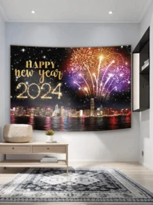 1pc New Year Black Fluorescent Neon Light Background Cloth Banner For Party Decoration - color - View 3