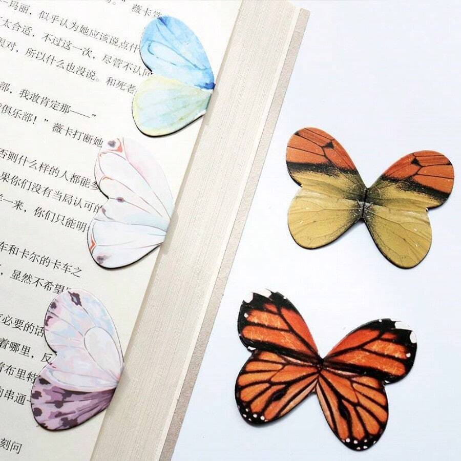 4pcs/Set Chinese Style Magnetic Bookmarks For Students With Simplicity & Elegance Design, Butterfly, Floral, Etc. Pattern - Multicolor - View 1