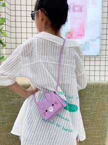 Mini Bolso Cruzado Con Solapa Y Diseño De Expresión De Gato Lindo Para Niños