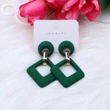 Diamond Shaped Hollow Out Simple & Stylish Hook Earrings - Dark Green - View 1