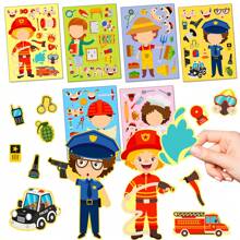 6pcs/Pack Educational Diy Puzzles Stickers For Occupation & Facial Expression Changing, Early Learning Pp Stickers For Developing Intelligence, Suitable As Holiday Children Kids Puzzle Gifts Stationery,Party Favors For Boys,Wall Stickers Boys,Kid Stickers