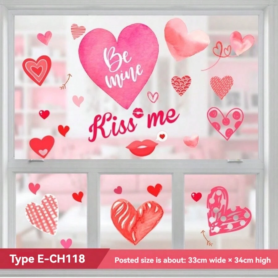 1套情人節靜電貼紙,適用於窗戶,玻璃,冰箱裝飾