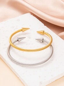 1pc Ladies' Simple Stainless Steel Wire Braided Bracelet Suitable For Everyday Wear - Silver - View 1