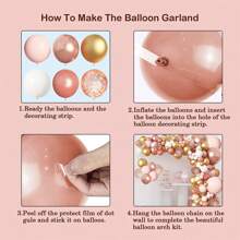 154入組玫瑰金氣球花環拱道套件,包括粉紅、白色和彩色彩紙氣球,適用於王公主主題的訂婚、新娘派對、婚禮、單身派對、生日派對裝飾 - 金色 - 查看 3