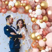 154入組玫瑰金氣球花環拱道套件,包括粉紅、白色和彩色彩紙氣球,適用於王公主主題的訂婚、新娘派對、婚禮、單身派對、生日派對裝飾 - 金色 - 查看 6