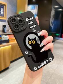 1pc Black Cat Patterned Phone Case Compatible With IPhone - Black - View 2