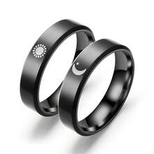 1pc Stainless Steel Couple Rings With Star & Moon Design, Unisex. Suitable For Self, Girlfriend, Boyfriend, Family, Friends, Classmates, Daily Wear - Multicolor - View 1