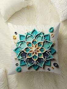 1pc / Al-Fitr Blue Color Big Flower Rhombus Shaped Theme Cushion Cover, Pillow Core Not Included - Beige - View 4