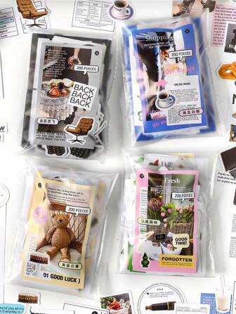 1 uppsättning med 200 st konstnärliga vintagedekortillbehör inklusive 120 st klistermärken & 80 st scrapbookingpapper, passande för resväska, telefonfodral, journal och planerare dekorera tillbaka till skolan