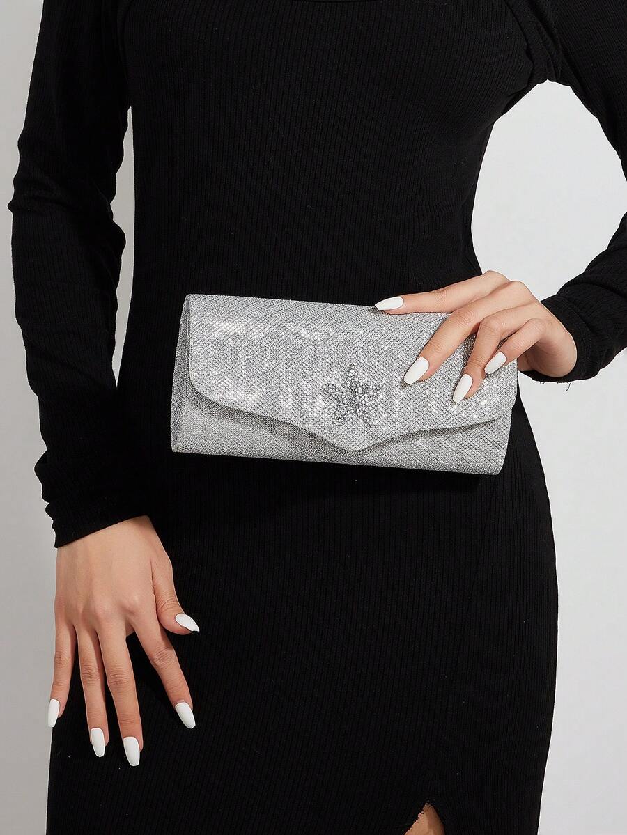 【圣诞礼物袋】银色星星图案女士化妆包漂亮女士手提包钱包收纳化妆包女生行李旅行收纳包可爱化妆包女士礼物女生礼物女友礼物 - 銀色 - 查看 1