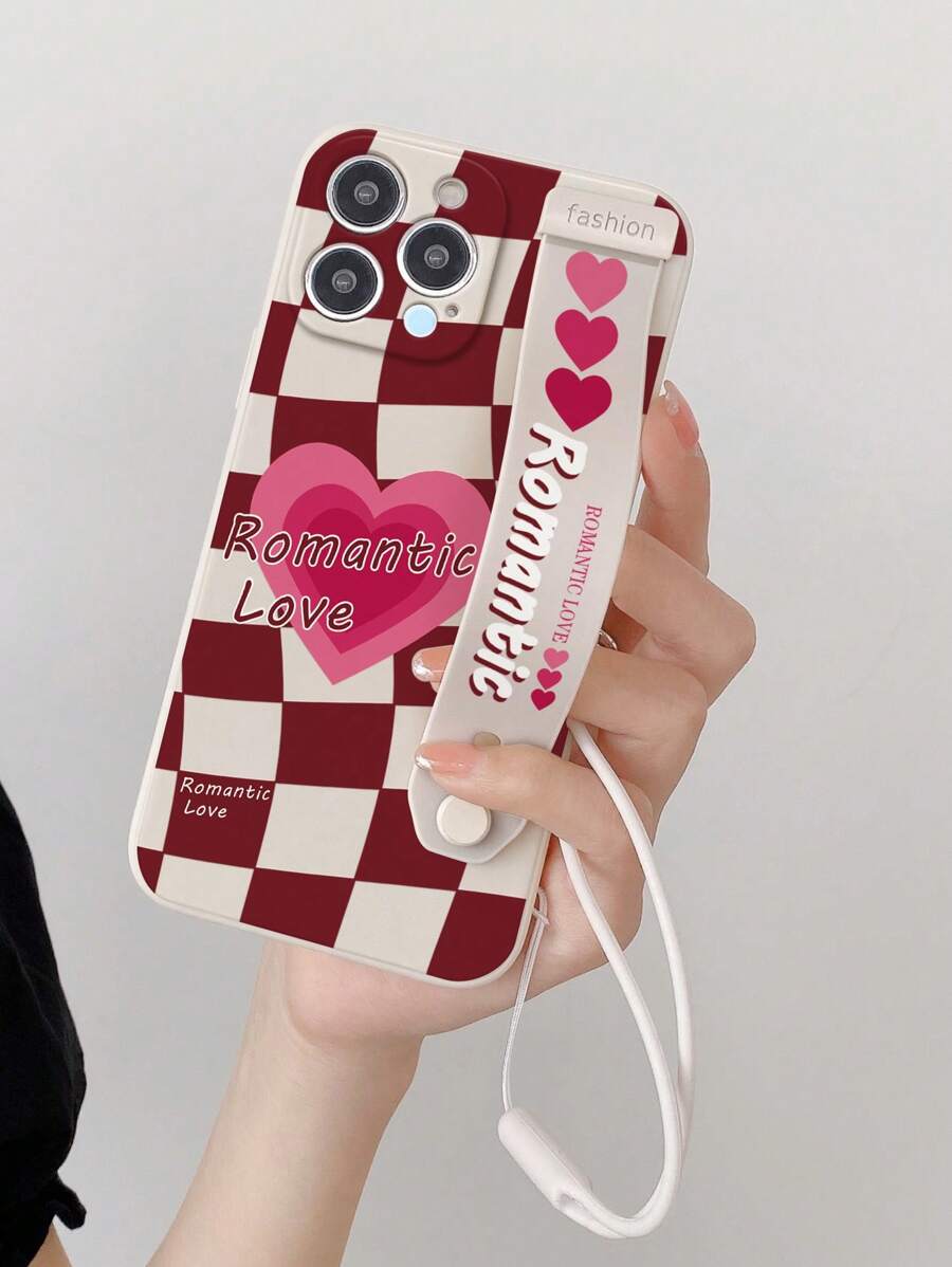 1 件時尚心型腕帶手機殼,附支架功能,附贈掛繩,相容於蘋果、三星、小米/紅米系列 - 彩色 - 查看 1