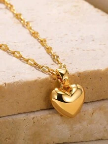 不銹鋼項鍊時尚優雅的復古桃心吊墜項鍊,適用於宴會禮物女士飾品 - 金色 - 查看 4