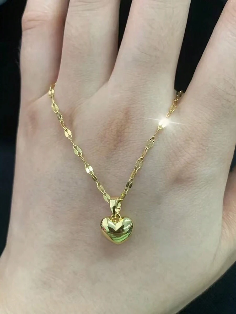 不銹鋼項鍊時尚優雅的復古桃心吊墜項鍊,適用於宴會禮物女士飾品 - 金色 - 查看 1