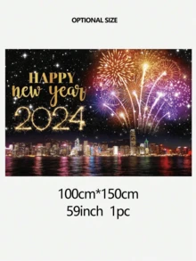 1pc New Year Black Fluorescent Neon Light Background Cloth Banner For Party Decoration - color - View 2