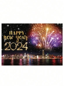 1pc New Year Black Fluorescent Neon Light Background Cloth Banner For Party Decoration - color - View 4