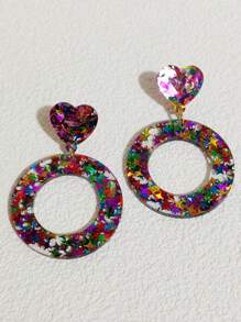 女性有趣時尚女士印花吊墜耳環派對珠寶 - 彩色 - 查看 1