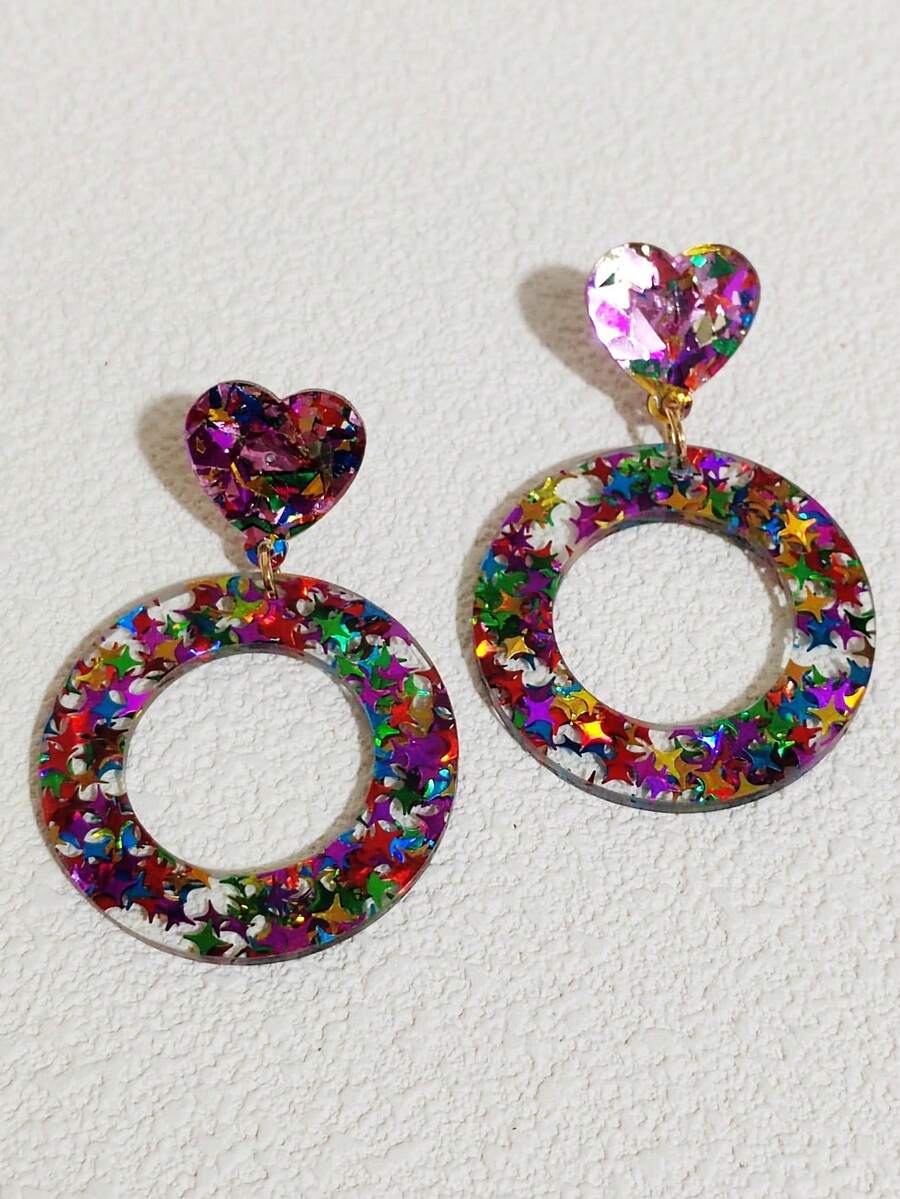 女性有趣時尚女士印花吊墜耳環派對珠寶 - 彩色 - 查看 1