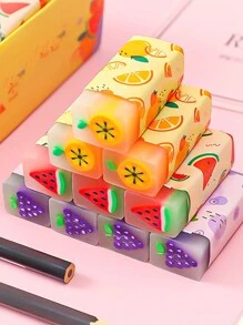 3pcs Random Color Cute Fruit Shaped Eraser For Stationery,Sketch,School,Eraser,Eraser Cute,Erasers,Back To School - Multicolor - View 2