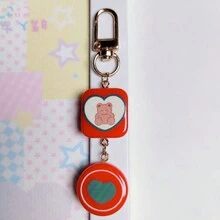 1入扁平樹脂幾何圖案印花配件,帶彈簧勾和拉鍊拉手的手袋掛飾,日常使用的鑰匙鍊飾品 - 紅色 - 查看 3