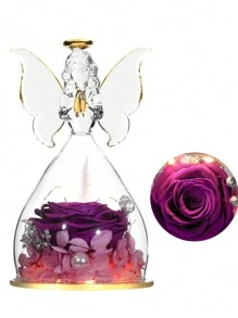 1入組永恆的玻璃天使雕像裡的玫瑰,聖誕浪漫禮物,用led燈保存的紅色永恆玫瑰花,情人節母親節結婚周年生日禮物,新年禮物 - 紫色 - 查看 1
