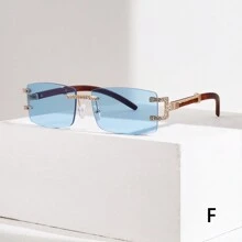 1 件时尚男女通用水钻装饰方形框架时尚眼镜，无框时尚眼镜，Y2k 风格派对眼镜，适合派对、旅行、拍摄和送礼 - 彩色 - 查看 19