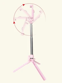 1 pieza Palo selfie de trípode rosa, soporte multifunción para teléfono para toma horizontal y vertical, palo selfie portátil con Bluetooth (batería no incluida)