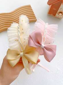 1pc Cute Princess Loli Lace Headband With Bowknot & Hair Clip, Adorable And Fashionable, No Damage To Girls' Hair - Pink - View 4