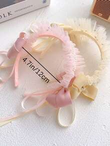 1pc Cute Princess Loli Lace Headband With Bowknot & Hair Clip, Adorable And Fashionable, No Damage To Girls' Hair - Pink - View 5