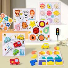 Montessori風格的木質手抓拼圖積木玩具,適合3歲幼童,早期教育形狀配對遊戲 - 水果拼圖 - 查看 4