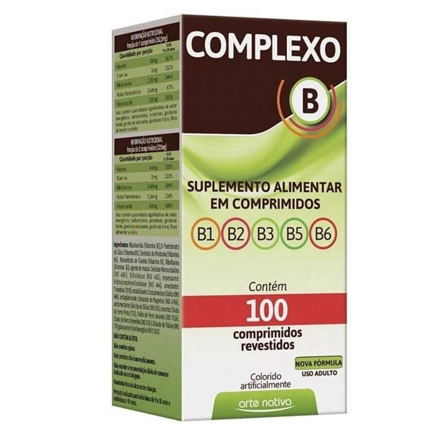 Complexo B 100 Comprimidos Vitaminas B1 B2 B3 B5 B6 Arte Nativa - sem sabor - Visão 1