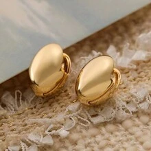 欧美风优雅精致镜面水滴耳环，简约甜美个性金属球耳饰，派对礼物的理想之选 - 金色 - 查看 4