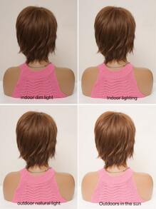 甜美可愛短髮短髮瀏海精靈短髮棕色化學纖維耐熱假髮女性日常時尚假髮自然色