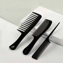 3pcs/Set Hair Styling Tools Including Pointed Tail Combs, Dense Teeth Apple Combs And Wide-Toothed Big-Knife Combs, Suitable For Different Hairstyles, Won'T Hurt Hair - Black - View 1